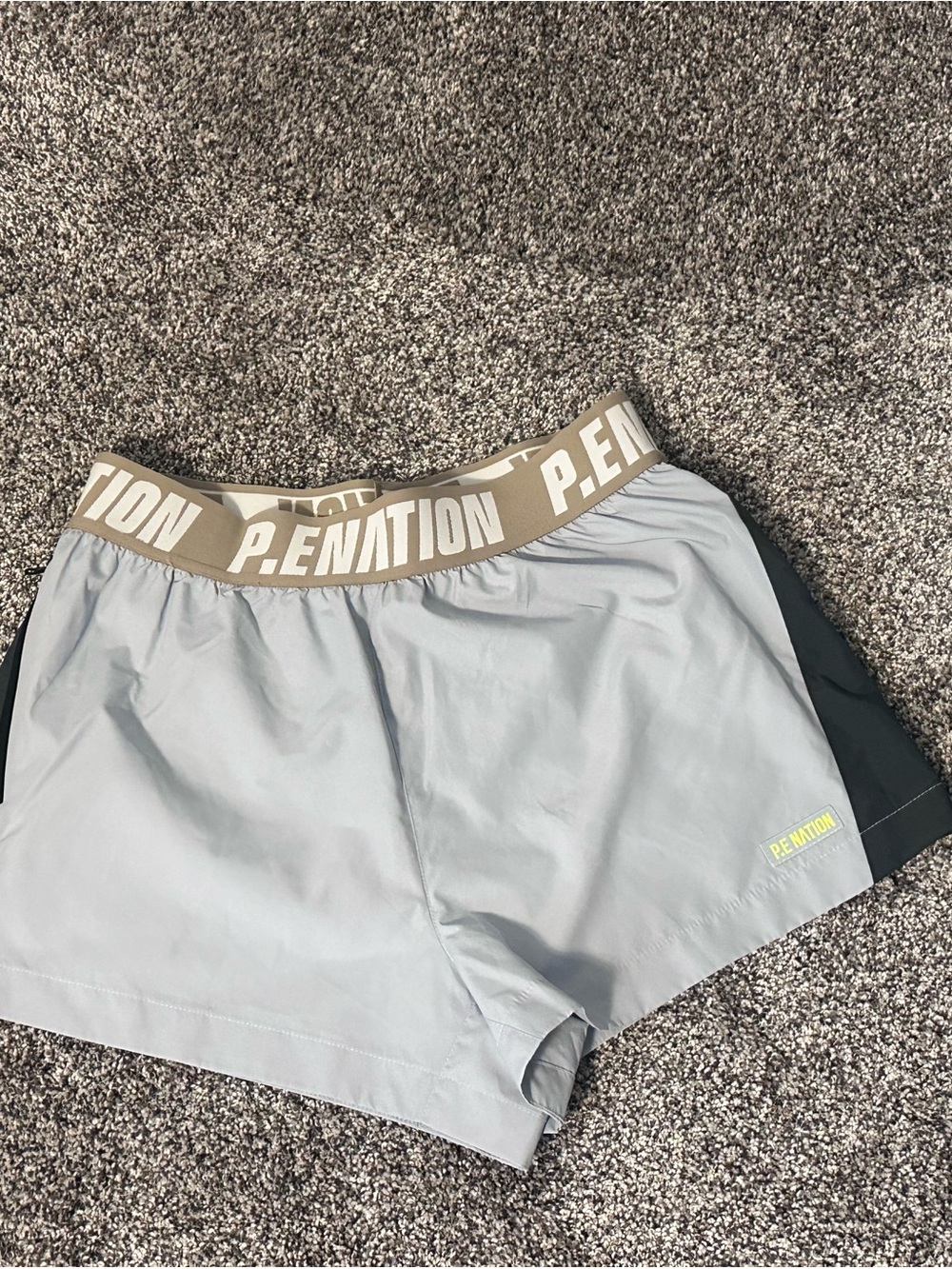 NWT P.E Nation Light Blue Grey Lined  Athletic Shorts W/Taupe Waistband small